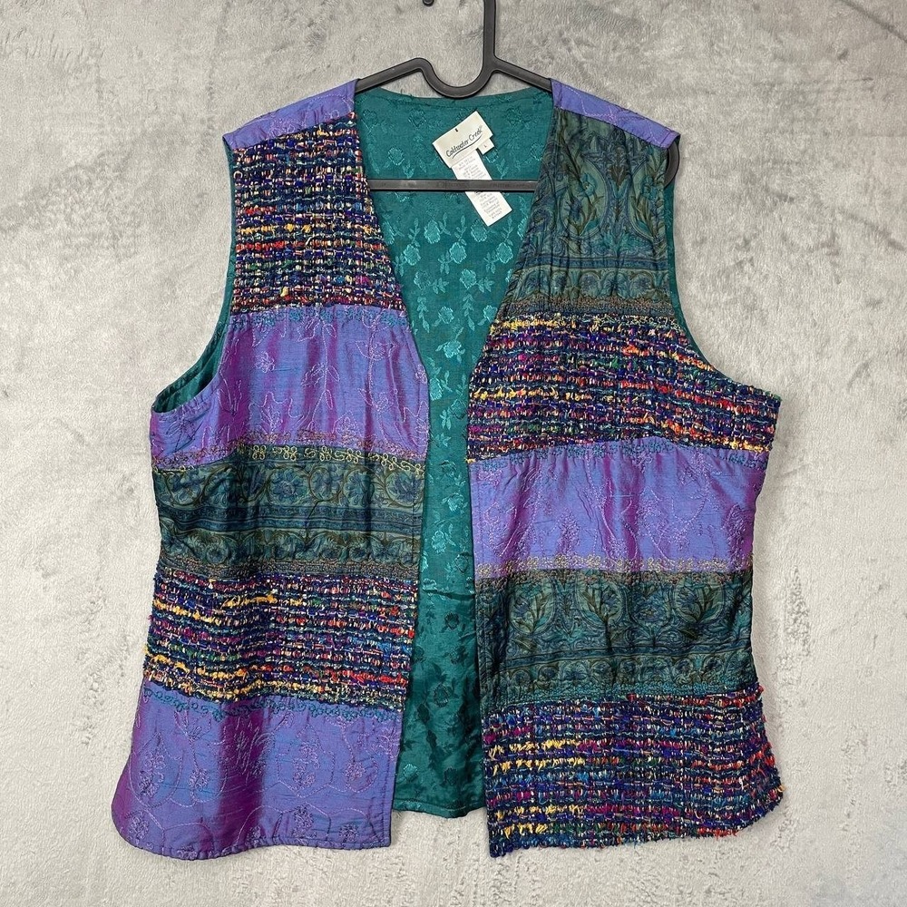 Vintage Coldwater Creek Boho Silk Patchwork Embroidered Whimsigoth Vest Large